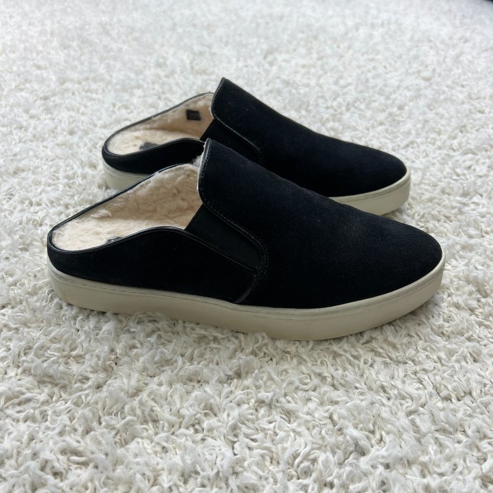 Vince Black Suede Slip-On Mule Sneakers with Cream Soles